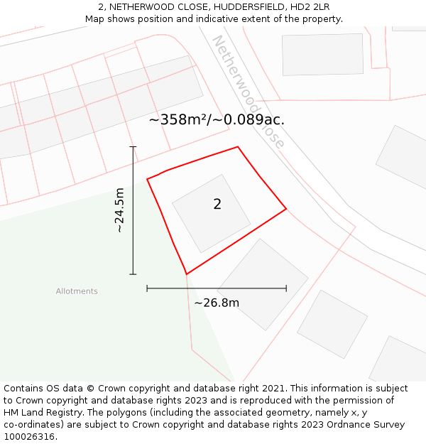 2, NETHERWOOD CLOSE, HUDDERSFIELD, HD2 2LR: Plot and title map