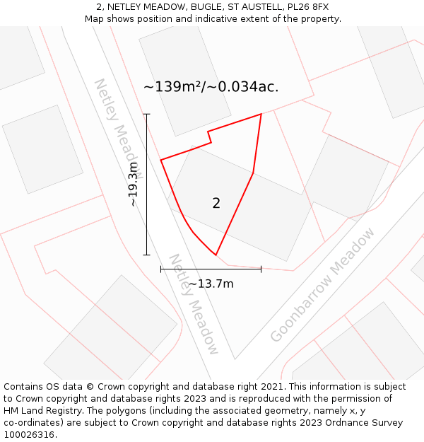 2, NETLEY MEADOW, BUGLE, ST AUSTELL, PL26 8FX: Plot and title map