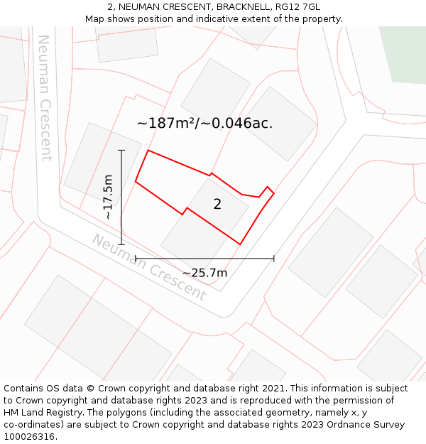2, NEUMAN CRESCENT, BRACKNELL, RG12 7GL: Plot and title map
