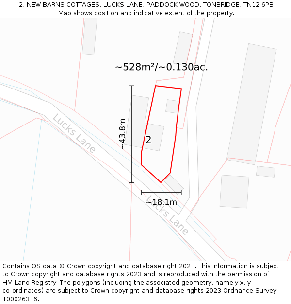 2, NEW BARNS COTTAGES, LUCKS LANE, PADDOCK WOOD, TONBRIDGE, TN12 6PB: Plot and title map
