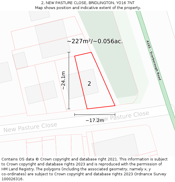 2, NEW PASTURE CLOSE, BRIDLINGTON, YO16 7NT: Plot and title map