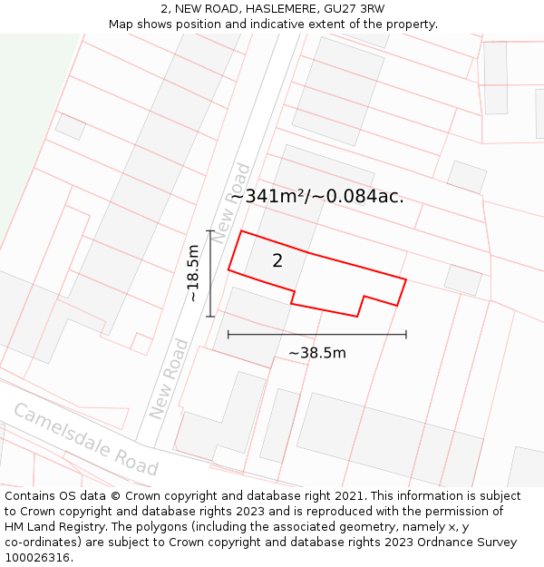 2, NEW ROAD, HASLEMERE, GU27 3RW: Plot and title map