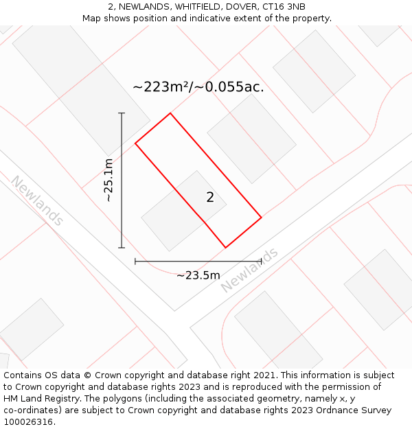 2, NEWLANDS, WHITFIELD, DOVER, CT16 3NB: Plot and title map