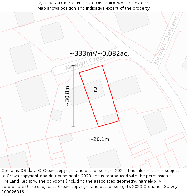 2, NEWLYN CRESCENT, PURITON, BRIDGWATER, TA7 8BS: Plot and title map