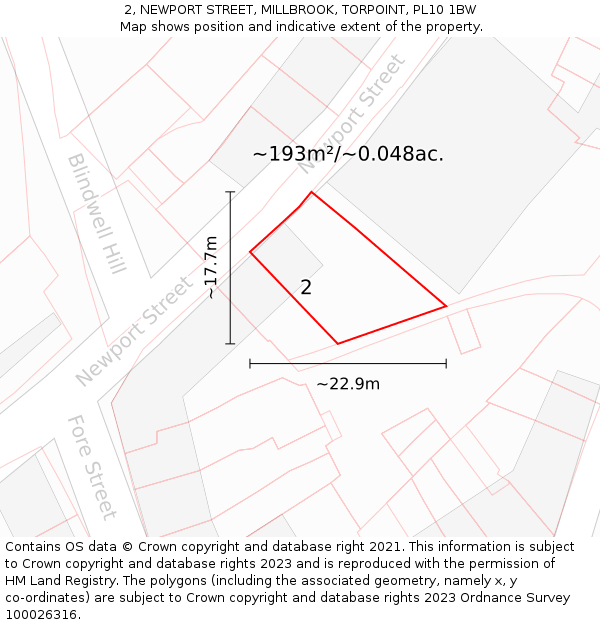 2, NEWPORT STREET, MILLBROOK, TORPOINT, PL10 1BW: Plot and title map