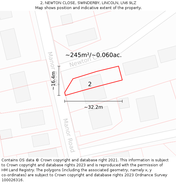 2, NEWTON CLOSE, SWINDERBY, LINCOLN, LN6 9LZ: Plot and title map