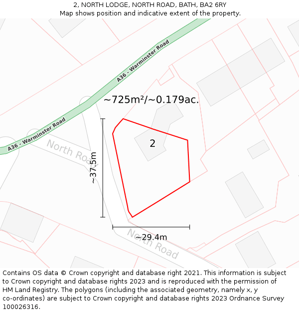 2, NORTH LODGE, NORTH ROAD, BATH, BA2 6RY: Plot and title map