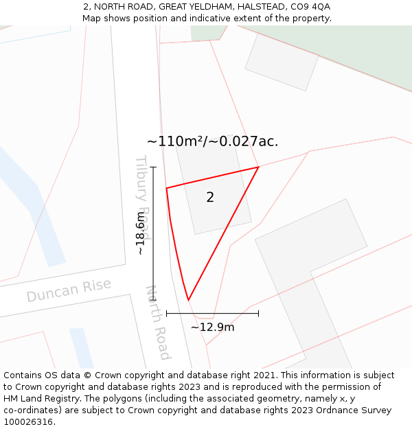 2, NORTH ROAD, GREAT YELDHAM, HALSTEAD, CO9 4QA: Plot and title map