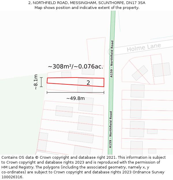 2, NORTHFIELD ROAD, MESSINGHAM, SCUNTHORPE, DN17 3SA: Plot and title map