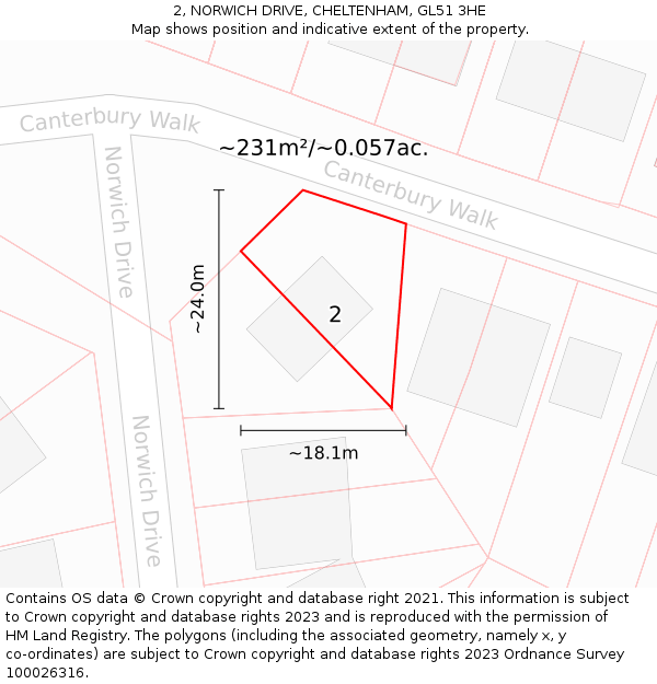2, NORWICH DRIVE, CHELTENHAM, GL51 3HE: Plot and title map