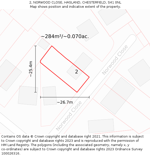 2, NORWOOD CLOSE, HASLAND, CHESTERFIELD, S41 0NL: Plot and title map