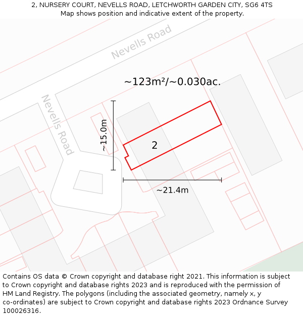 2, NURSERY COURT, NEVELLS ROAD, LETCHWORTH GARDEN CITY, SG6 4TS: Plot and title map