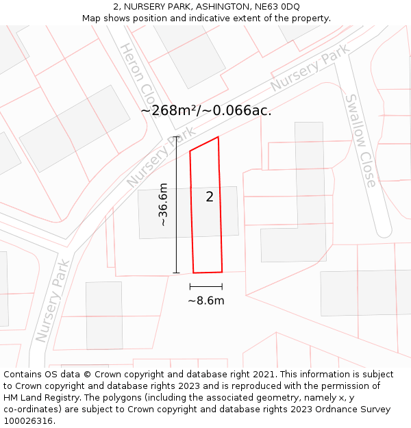 2, NURSERY PARK, ASHINGTON, NE63 0DQ: Plot and title map