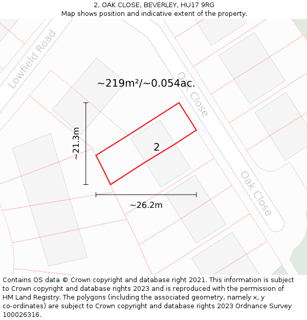 2, OAK CLOSE, BEVERLEY, HU17 9RG: Plot and title map