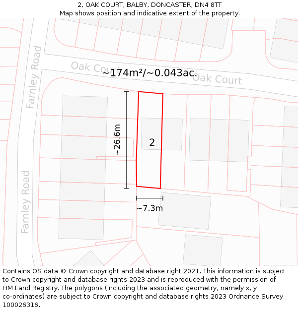 2, OAK COURT, BALBY, DONCASTER, DN4 8TT: Plot and title map