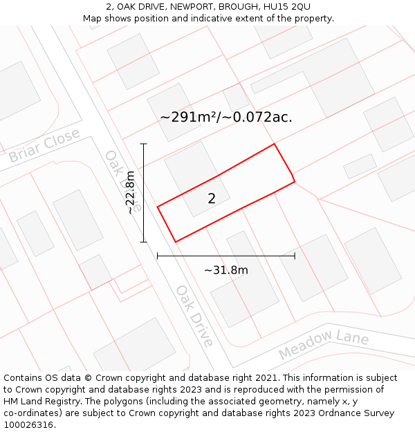 2, OAK DRIVE, NEWPORT, BROUGH, HU15 2QU: Plot and title map