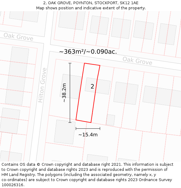 2, OAK GROVE, POYNTON, STOCKPORT, SK12 1AE: Plot and title map