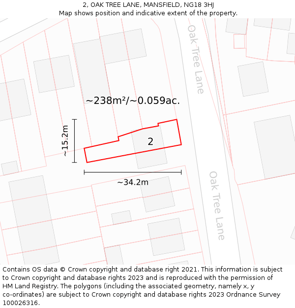 2, OAK TREE LANE, MANSFIELD, NG18 3HJ: Plot and title map