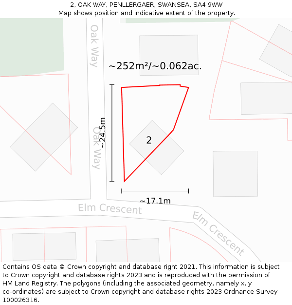 2, OAK WAY, PENLLERGAER, SWANSEA, SA4 9WW: Plot and title map