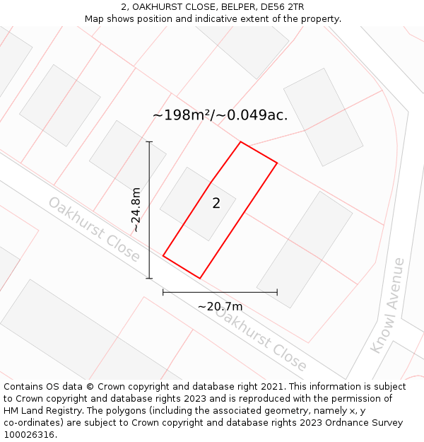 2, OAKHURST CLOSE, BELPER, DE56 2TR: Plot and title map