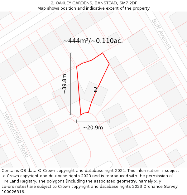 2, OAKLEY GARDENS, BANSTEAD, SM7 2DF: Plot and title map