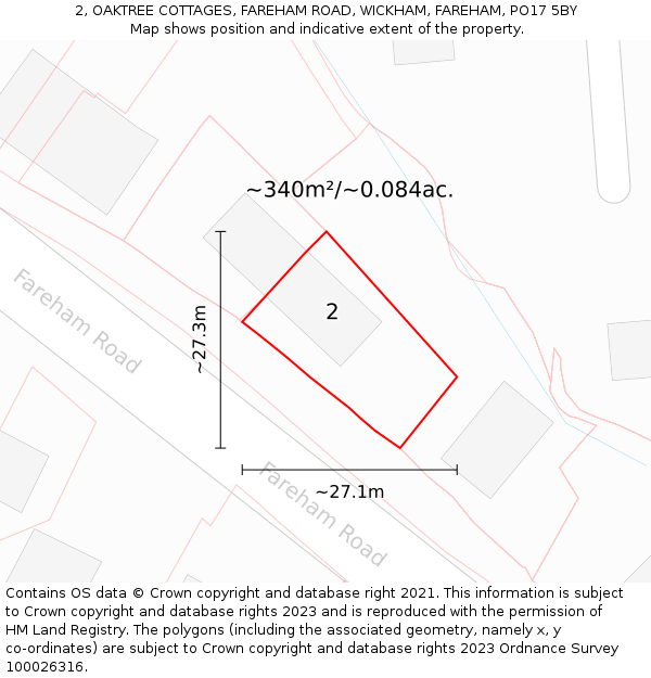 2, OAKTREE COTTAGES, FAREHAM ROAD, WICKHAM, FAREHAM, PO17 5BY: Plot and title map