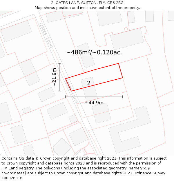 2, OATES LANE, SUTTON, ELY, CB6 2RG: Plot and title map