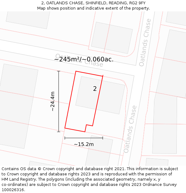 2, OATLANDS CHASE, SHINFIELD, READING, RG2 9FY: Plot and title map