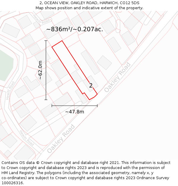2, OCEAN VIEW, OAKLEY ROAD, HARWICH, CO12 5DS: Plot and title map