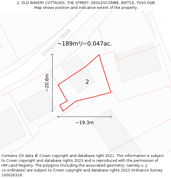 2, OLD BAKERY COTTAGES, THE STREET, SEDLESCOMBE, BATTLE, TN33 0QB: Plot and title map