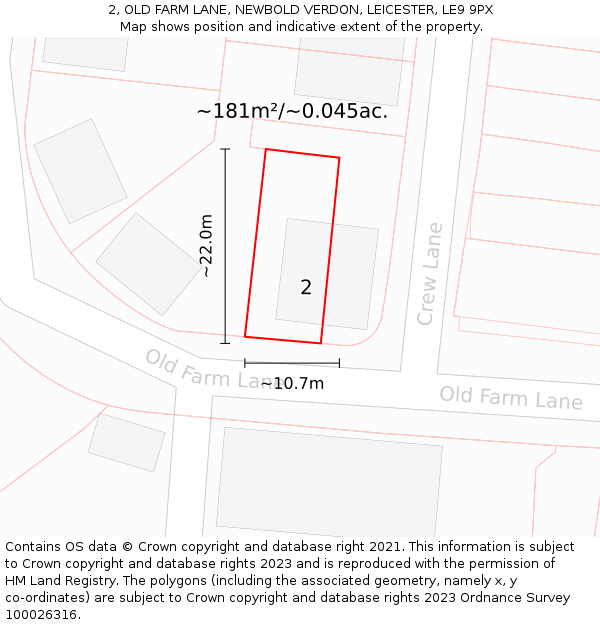 2, OLD FARM LANE, NEWBOLD VERDON, LEICESTER, LE9 9PX: Plot and title map