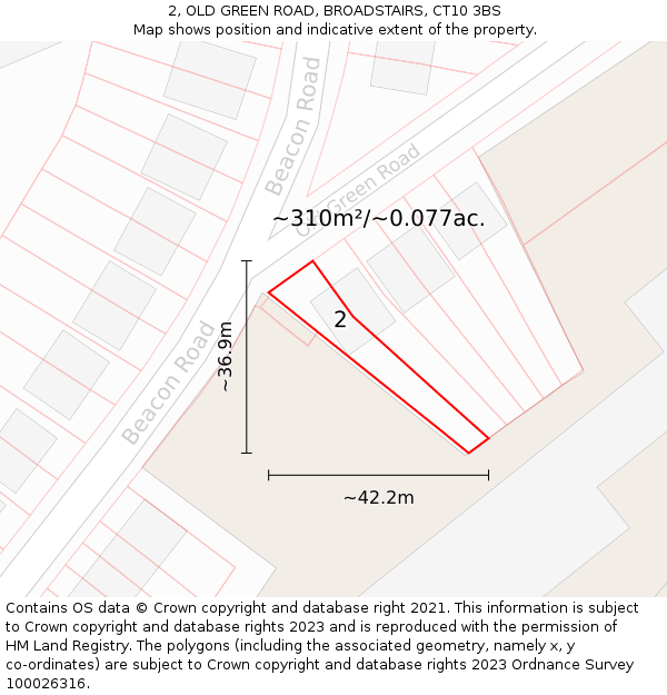 2, OLD GREEN ROAD, BROADSTAIRS, CT10 3BS: Plot and title map