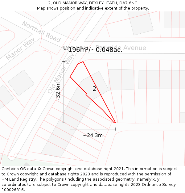 2, OLD MANOR WAY, BEXLEYHEATH, DA7 6NG: Plot and title map