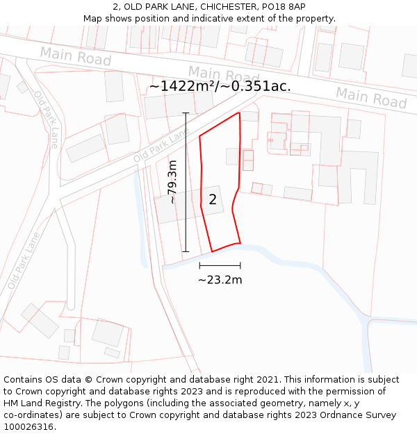 2, OLD PARK LANE, CHICHESTER, PO18 8AP: Plot and title map