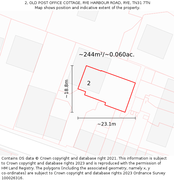 2, OLD POST OFFICE COTTAGE, RYE HARBOUR ROAD, RYE, TN31 7TN: Plot and title map