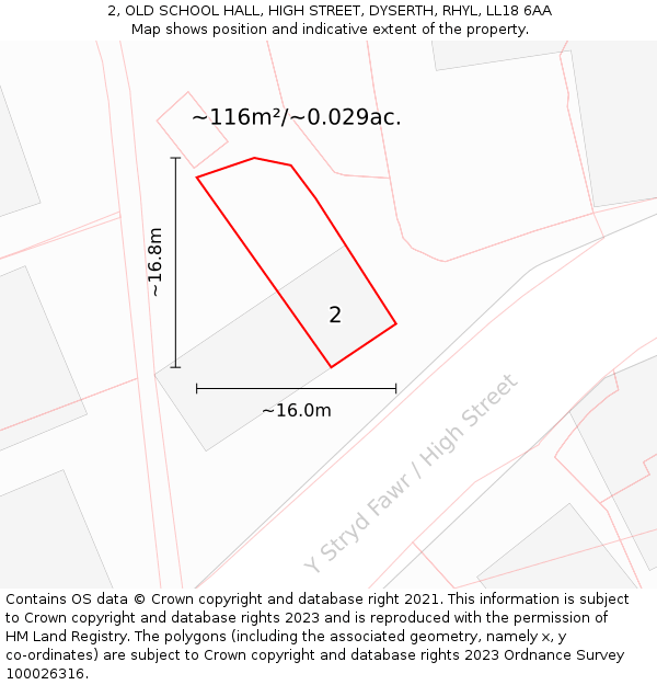 2, OLD SCHOOL HALL, HIGH STREET, DYSERTH, RHYL, LL18 6AA: Plot and title map