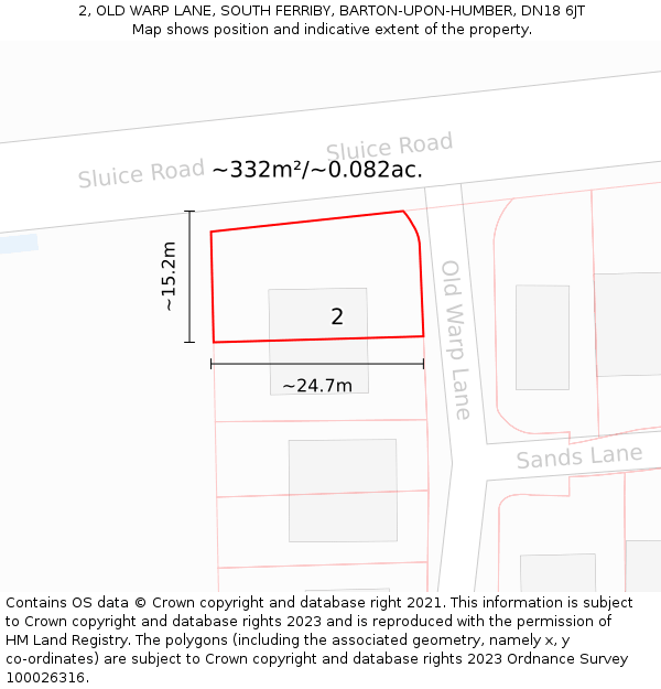 2, OLD WARP LANE, SOUTH FERRIBY, BARTON-UPON-HUMBER, DN18 6JT: Plot and title map