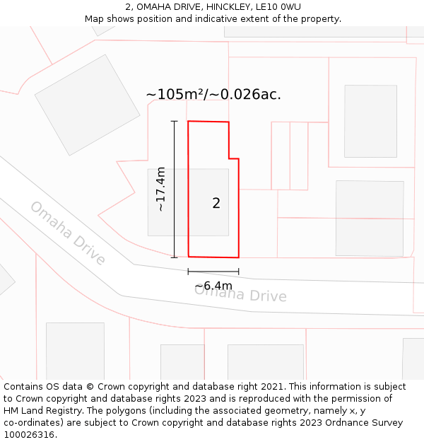 2, OMAHA DRIVE, HINCKLEY, LE10 0WU: Plot and title map