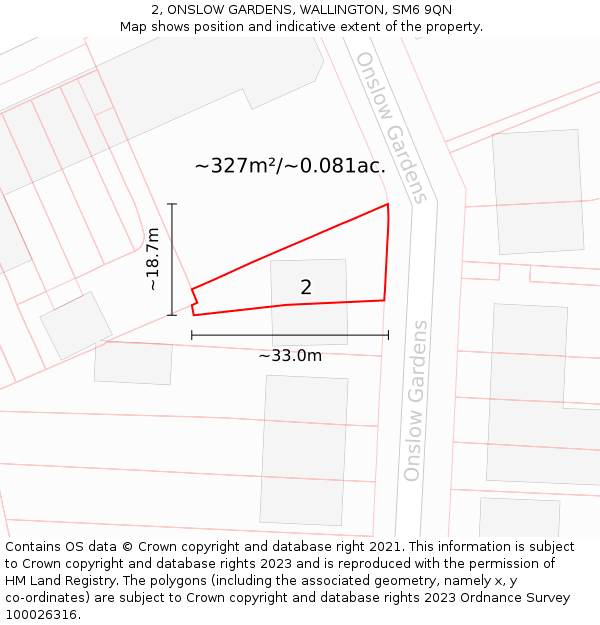 2, ONSLOW GARDENS, WALLINGTON, SM6 9QN: Plot and title map