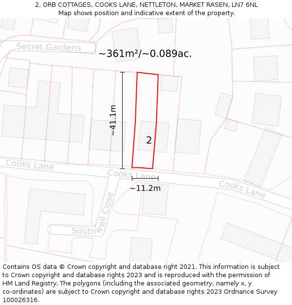 2, ORB COTTAGES, COOKS LANE, NETTLETON, MARKET RASEN, LN7 6NL: Plot and title map