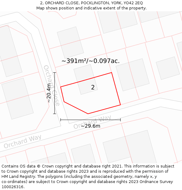 2, ORCHARD CLOSE, POCKLINGTON, YORK, YO42 2EQ: Plot and title map
