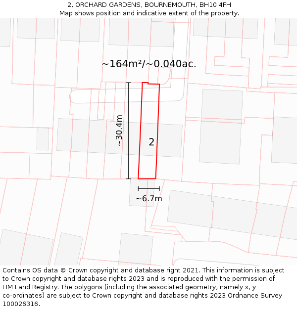 2, ORCHARD GARDENS, BOURNEMOUTH, BH10 4FH: Plot and title map