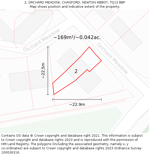 2, ORCHARD MEADOW, CHAGFORD, NEWTON ABBOT, TQ13 8BP: Plot and title map