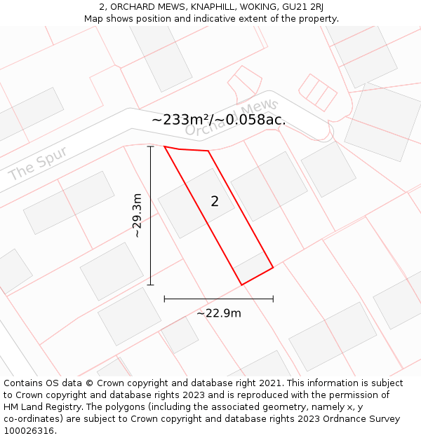 2, ORCHARD MEWS, KNAPHILL, WOKING, GU21 2RJ: Plot and title map