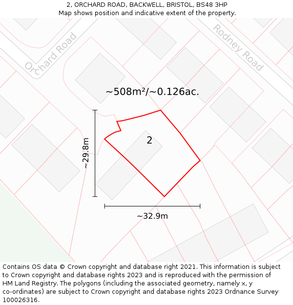 2, ORCHARD ROAD, BACKWELL, BRISTOL, BS48 3HP: Plot and title map