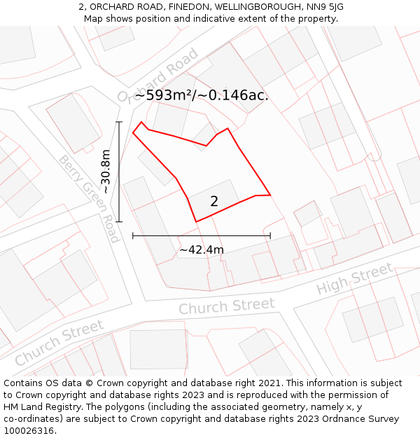 2, ORCHARD ROAD, FINEDON, WELLINGBOROUGH, NN9 5JG: Plot and title map