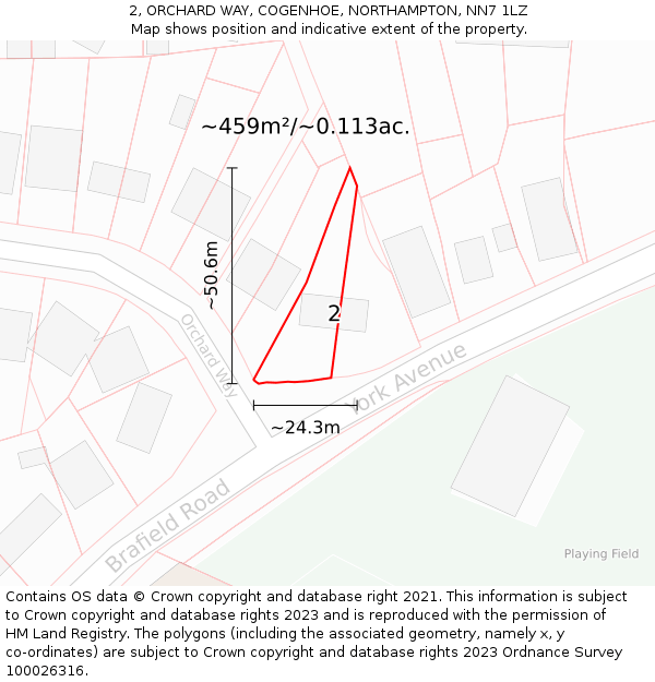 2, ORCHARD WAY, COGENHOE, NORTHAMPTON, NN7 1LZ: Plot and title map