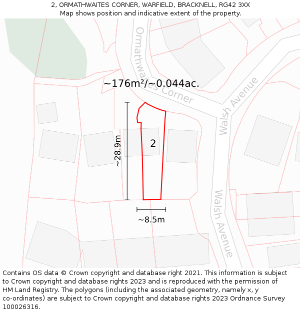 2, ORMATHWAITES CORNER, WARFIELD, BRACKNELL, RG42 3XX: Plot and title map