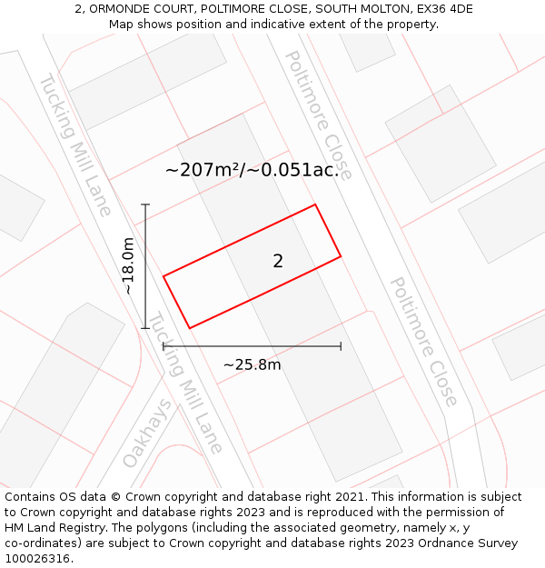 2, ORMONDE COURT, POLTIMORE CLOSE, SOUTH MOLTON, EX36 4DE: Plot and title map