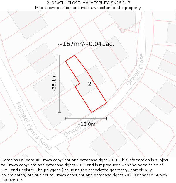 2, ORWELL CLOSE, MALMESBURY, SN16 9UB: Plot and title map